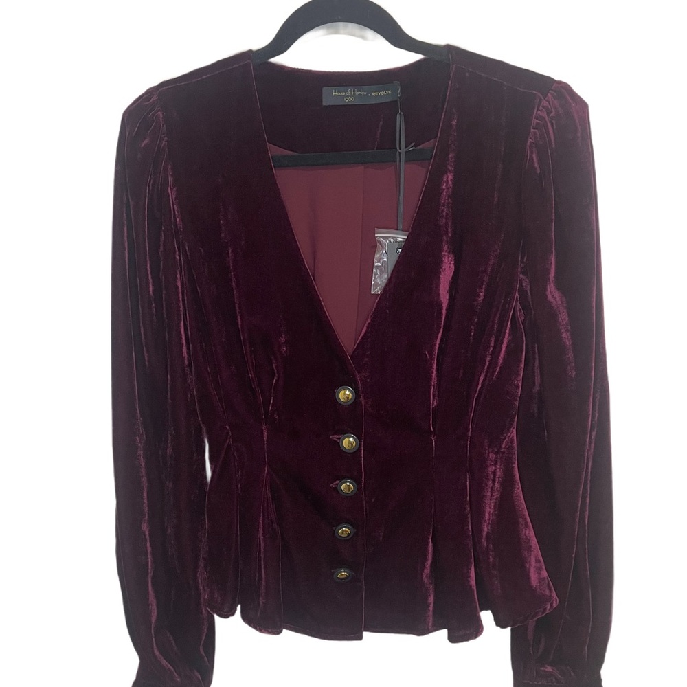 House of Harlow 1960 x Revolve Chandra Blouse in Wine - Picture 2 of 9